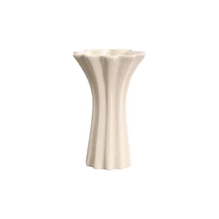 9 Inch Glossy White Trumpet Shape Pleated Ceramic Vase