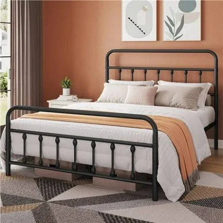 Alden Design Metal Platform Bed with High Headboard queen