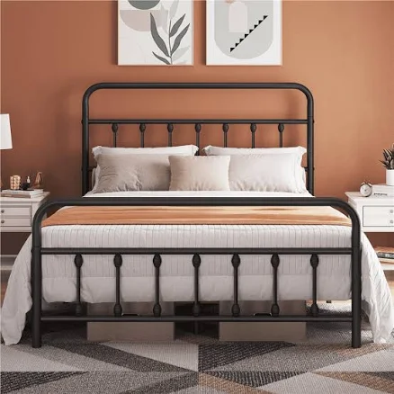 Alden Design Metal Platform Bed with High Headboard queen