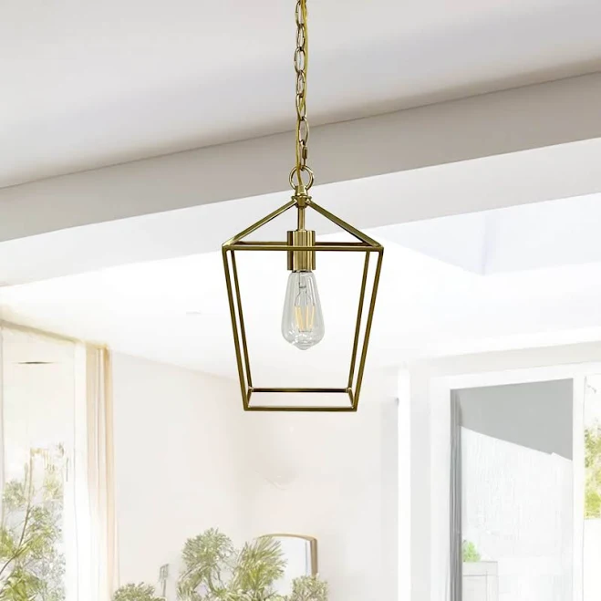 Allen + Roth 1 -Light Brushed Nickel Transitional Geometric Mini Outdoor Hanging