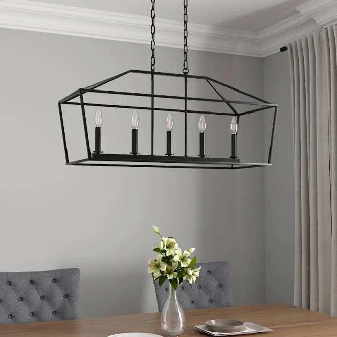 Allen + Roth Lane 5 -Light Matte Black Transitional Metal Linear Medium Outdoor 