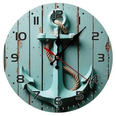 Anchor Rope Nautical Wall Clock 10 Inch Silent Non Ticking Round Wooden Clock De