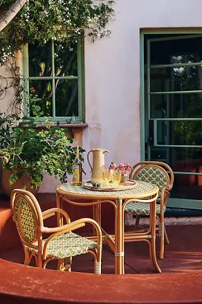 Anthropologie Coastal Indoor/Outdoor Rattan Bistro Table