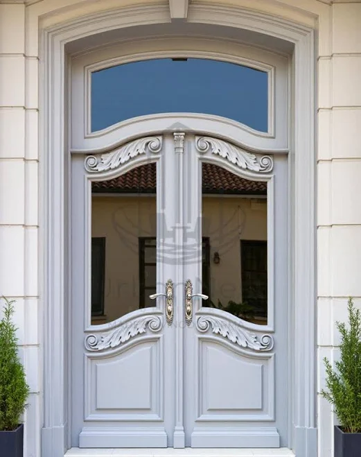 Arched White French Double Door with Transom | Luxury Curved Entry Door