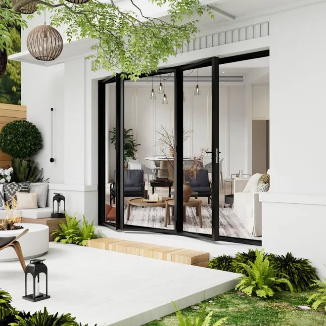 ARK DESIGN Black Aluminum Bifold Sliding Patio Door (3+0), Left Hand/Outswing, 8