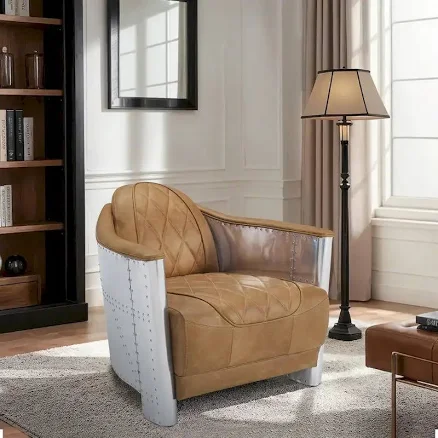 Art Leon Mid-Century Industrial Genuine Leather Chair