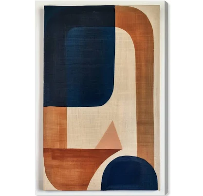 Art Remedy Blue with Cream Midcentury Abstract Canvas Wall Art