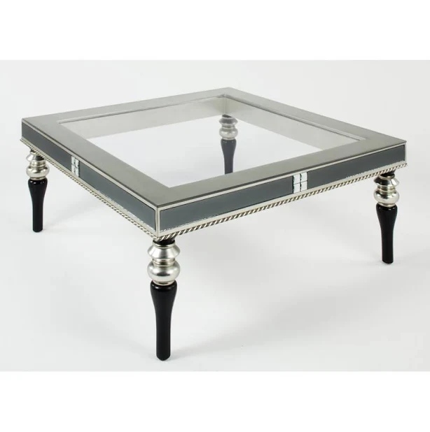 Artmax Glass Top Coffee Table, 42'' Silver/Black/Clear
