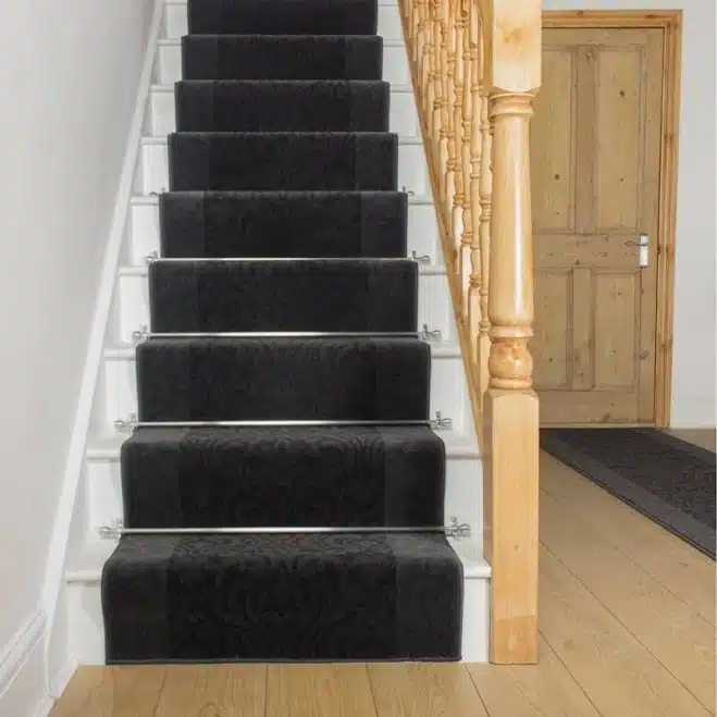 Baroque Black Stair Carpet Runner - Width: 2 Foot