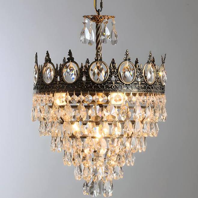 Baroque Tiered Crown Crystal Droplets Chandelier