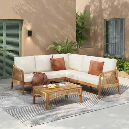Bay Isle Home Ernesto 4-Piece Coastal Boho Acacia Wood Outdoor Conversation Set 