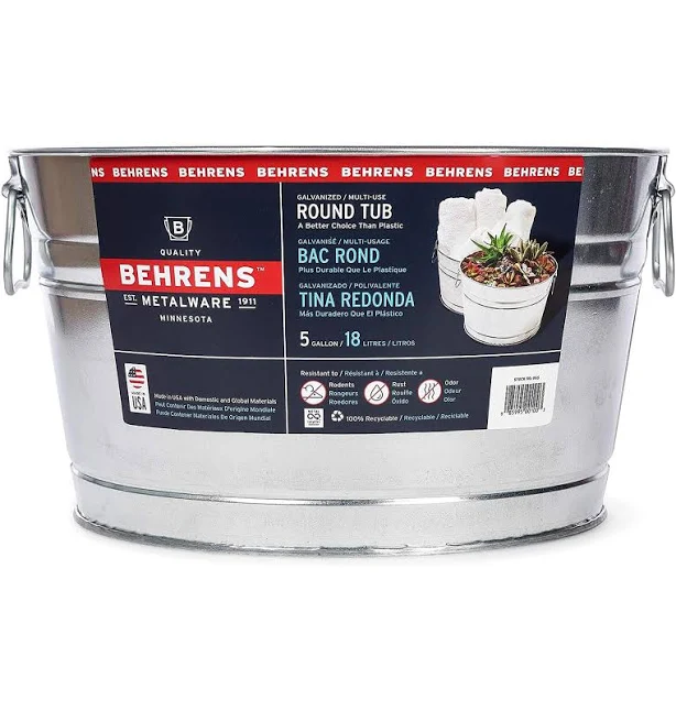 Behrens 5 Gallon Round Galvanized Steel Tub