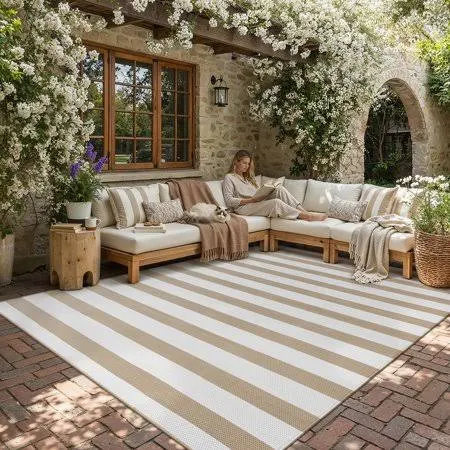 Berthmeer 8'x10' Waterproof Reversible Patio Rugs