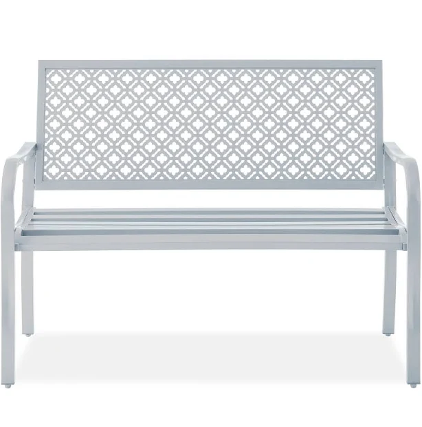 Best Choice Products Indoor Outdoor Steel Garden Bench with Geometric Backrest a