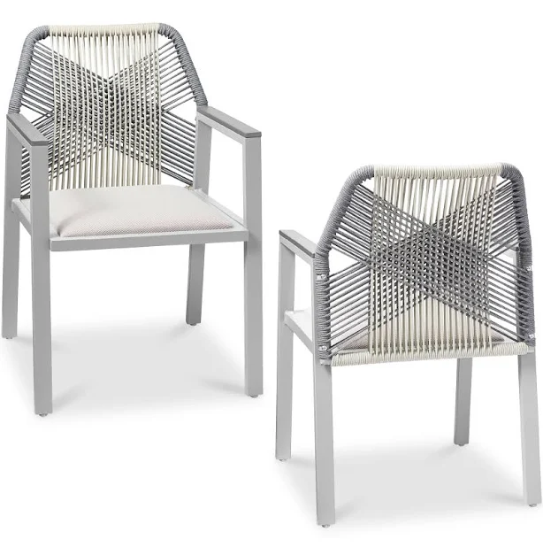 Best Choice Products Set of 2 Indoor/Outdoor Aluminum Woven Rope Dining Chairs w