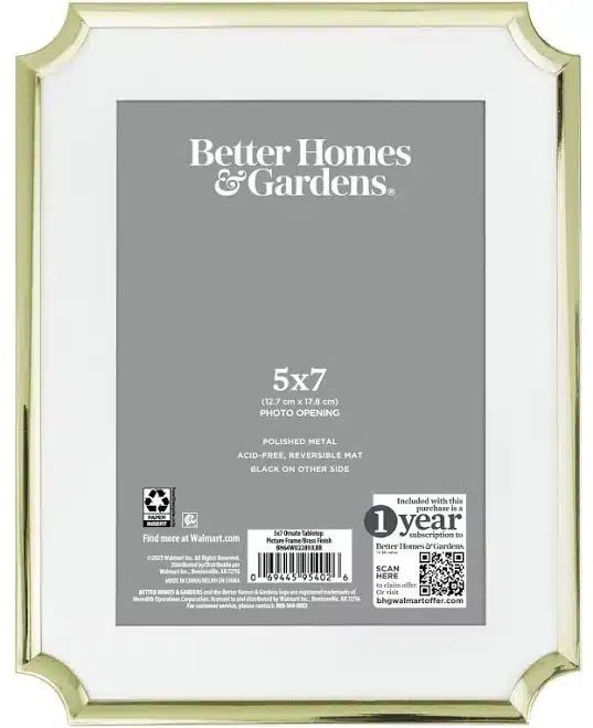 Better Homes & Gardens 5x7 Gold Ornate Matted Tabletop Picture Frame