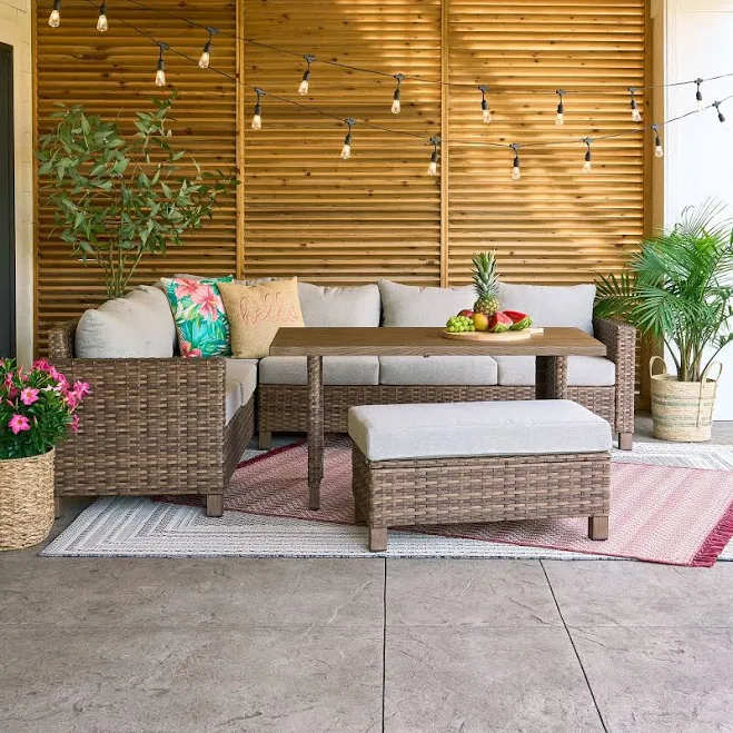 Better Homes & Gardens Brookbury 4-Piece Outdoor Wicker Patio Sectional Dining S