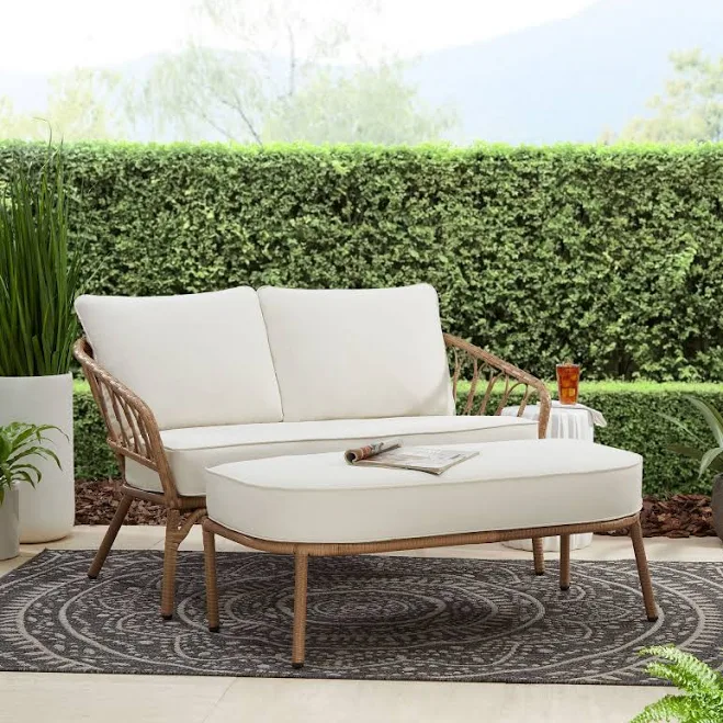 Better Homes & Gardens Willow Sage All-Weather Wicker Outdoor Loveseat and Ottom