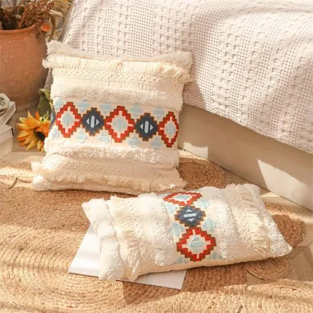Boho Luxe Boho Tufted Embroidery Cotton Indoor/Outdoor Bolster Pillow Cover Mead