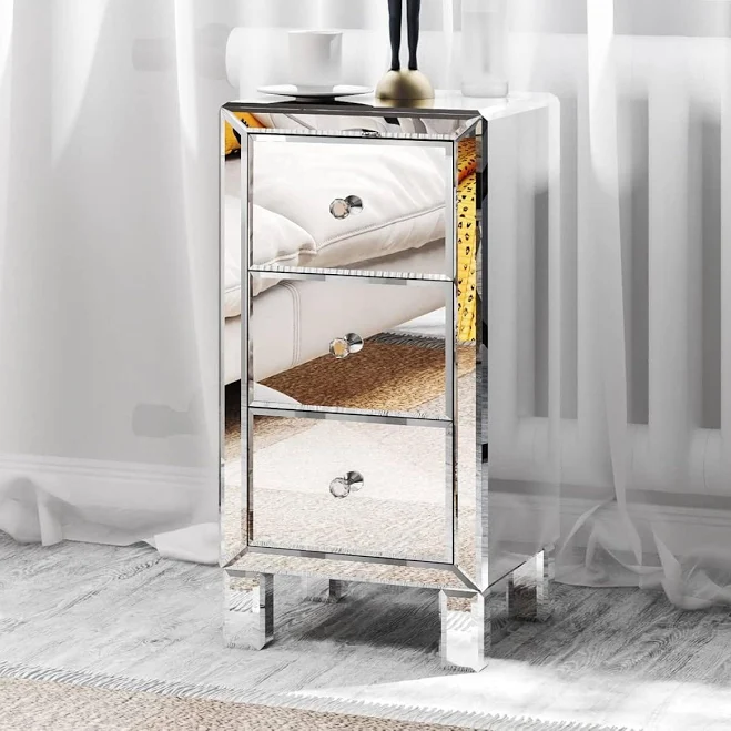 Bonnlo 3-Drawer Mirrored Nightstand