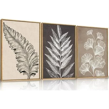 Botanical Leaf Framed Canvas Wall Art Set