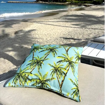 Botanical Print Outdoor Cushion, Tropical Palm Decor, Weather Resistant