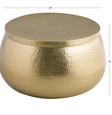 Cala Round Gold Hammered Metal Coffee Table — The Old Door Shop Venue