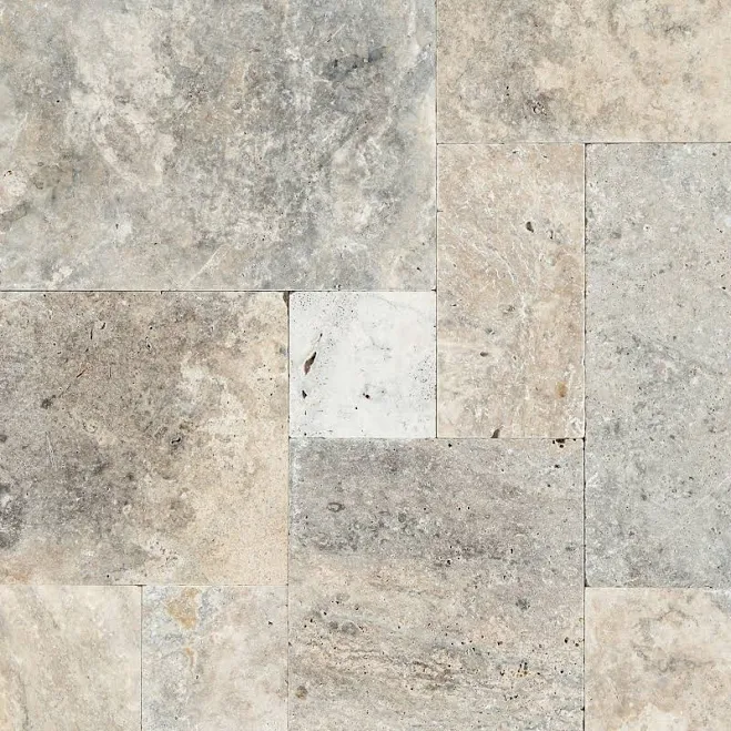 Casa Antica | Silver Tumbled Travertine 3cm. Paver, 8 x 8, Grey, 1 3/16 inch Thi