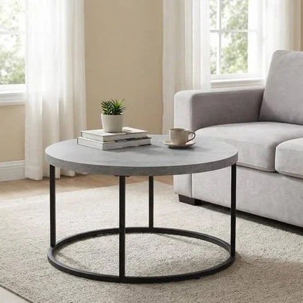 Censi 31.5 inch Round Coffee Table Industrial Concrete Grey Cocktail Table for L