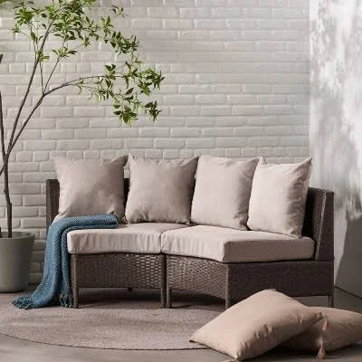 Christopher Knight Home Harper Outdoor Wicker Curved Loveseat Sectional with Cus