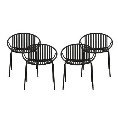 Christopher Knight Home Modern Outdoor Patio Dining Chairs Metal Legs Plastic Ba