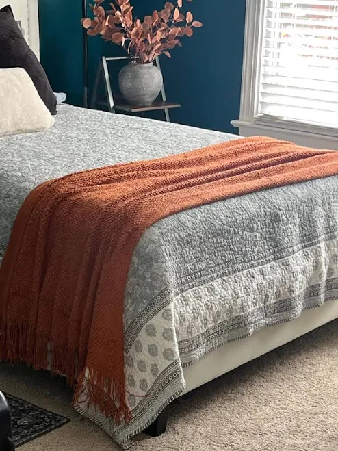 Chunky Knit Throw Blanket: Rust Orange Boho Decor