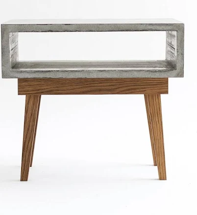 Concrete Bedside Table with Solid Oak Legs, Nightstand Organizer, Modern End Tab