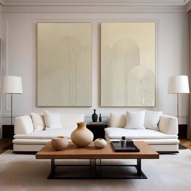 Contemporary Beige Arched Line Textured Wall Decor Set of 2