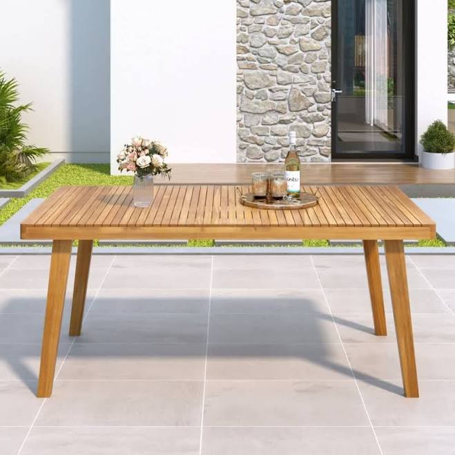Coolbibila Outdoor Natural Acacia Wood Dining Table with Slatted Top 69 Inch Rec