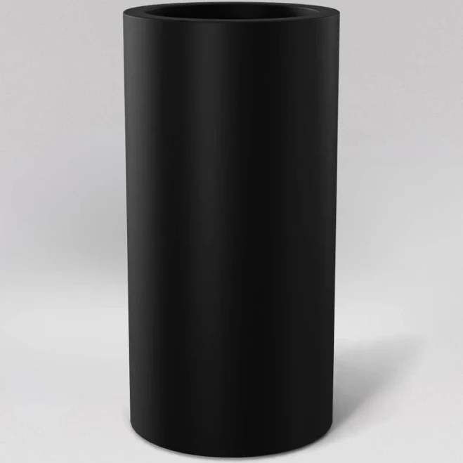 Corry Tall Cylinder Fiberglass Planter, Matte Black - MBK / 20