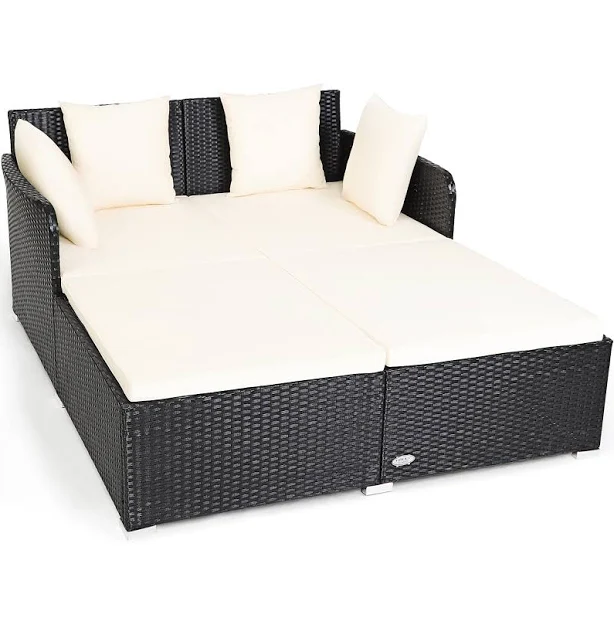 Costway Cushioned Outdoor Patio Rattan Daybed