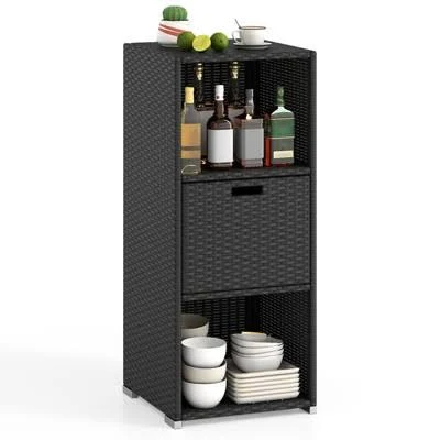 Costway Outdoor Storage Cabinet with Storage Shelves & Removable Drawer for Porc