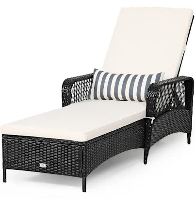 Costway PE Rattan Chaise Lounge Chair Armrest Recliner Adjustable