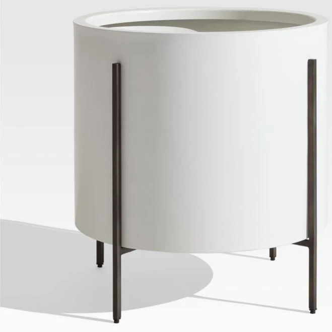 Crate & Barrel Dundee Indoor/Outdoor Low White Planter with Stand