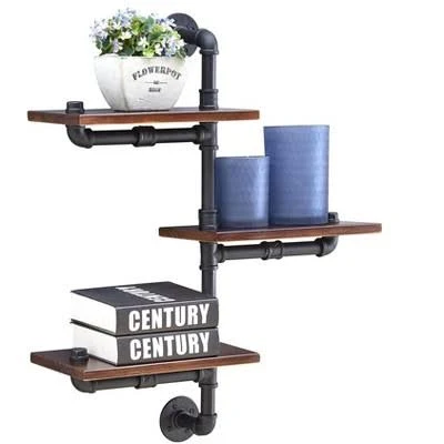 Danya B. 3-Tier Vertical Floating Staggered Industrial Rustic Pipe Shelving Unit