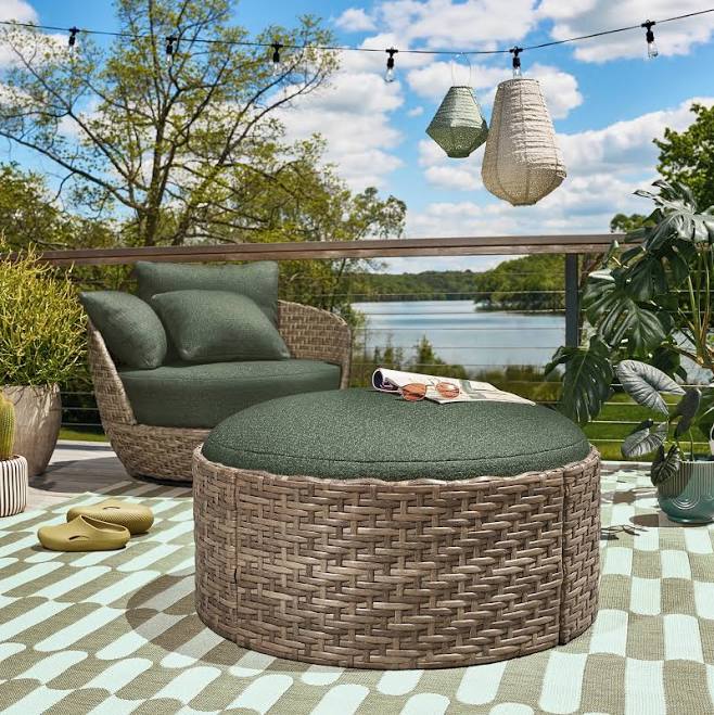 Drew Barrymore Beautiful Wicker Reversible-Top Outdoor Ottoman Coffee Table with
