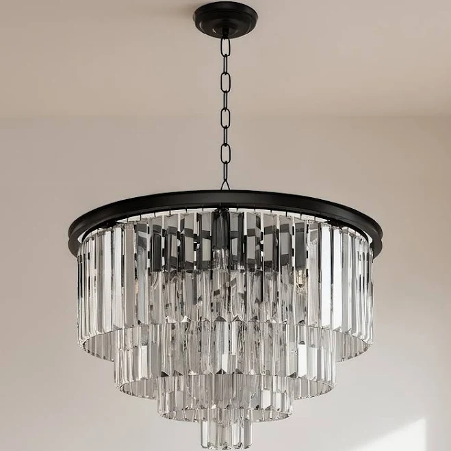 EFPERFECT 24-inch Modern 9 - Light Dimmable Tiered Chandelier with Crystal Accen