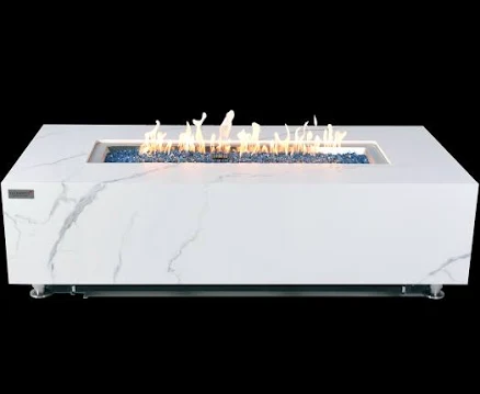 Elementi Carrara Marble Porcelain Fire Pit Table