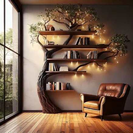 ElmRise Floating Wood Tree Wall Bookshelf