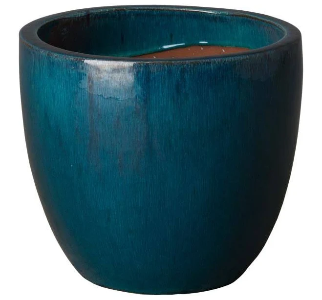 Emissary 12 in. Round Teal Ceramic Planter
