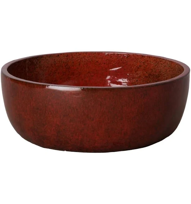 Emissary 22 in. Shallow Tropical Red Round Ceramic Planter