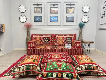 Ethnic Boho Floor Cushions Set; Arabic Floor Sofa, Living Room Couch, Indoor/Out