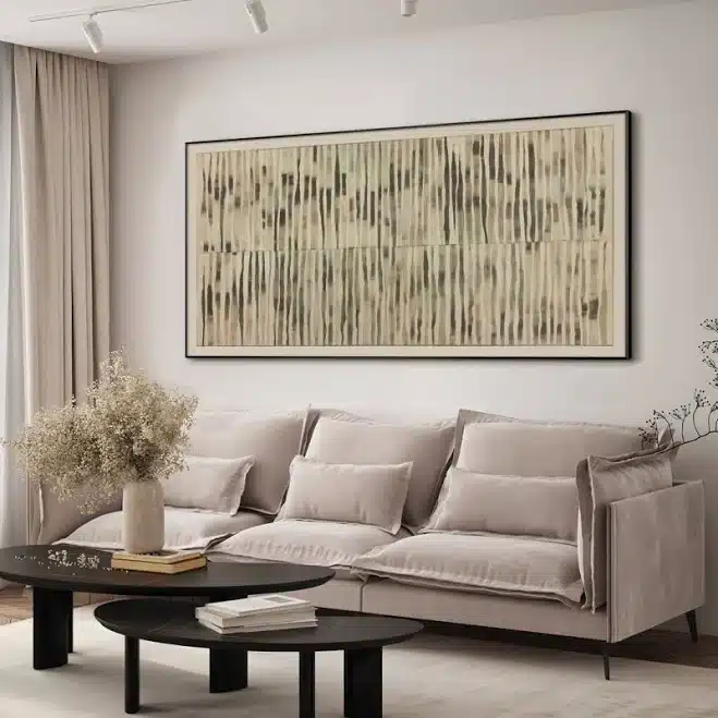 Extra Large Minimalist Abstract Wall Art Print - Neutral Vertical Line Contempor