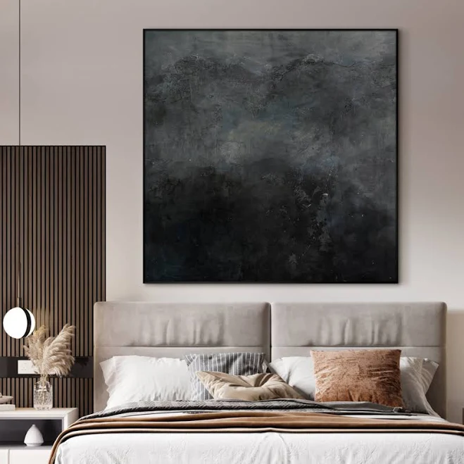 Extra Large Wall Art Fabric Print - Dark Abstract Art Monochromatic Black and Gr